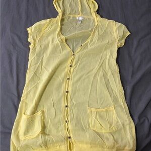 Sheer Yellow Hooded Button-Front Women's Blouse